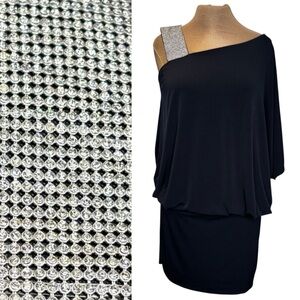 Jackie Jon Elegant One-Shoulder Navy Dress with Rhinestone Detail size 4